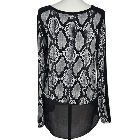 Michael Kors Snake Print Tunic Sz M Sheer Chiffon Trim Flowy Boho High Low - Picture 3 of 6